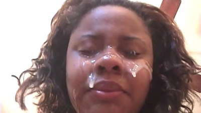 Black Brazilian girl gets a cum on her face after anal sex with a big dick
